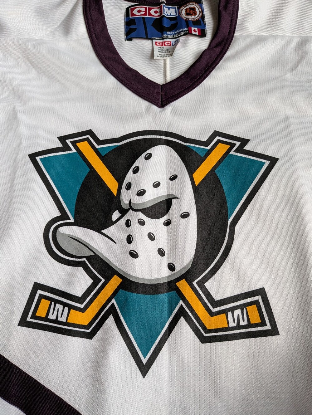 CCM Mighty Ducks White Teal Purple Hockey Jersey Men's Size Medium - Picture 3 of 7